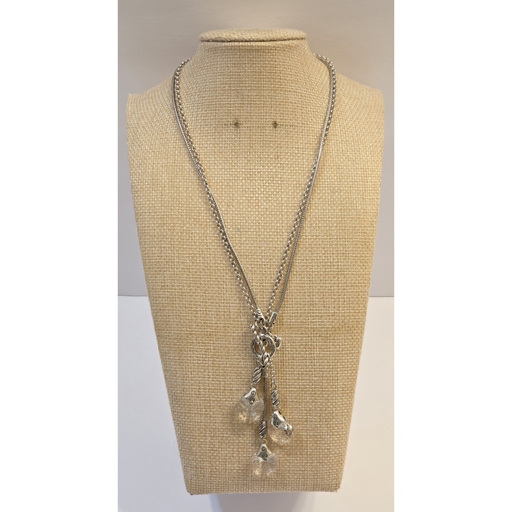 Vintage Brighton Triple Crystal Heart Y Lariat Toggle Clasp Necklace Dual Strand